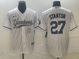 Men's New York Yankees #27 Giancarlo Stanton White With Patch Baseball Jersey