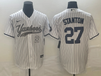 Men's New York Yankees #27 Giancarlo Stanton White With Patch Baseball Jersey