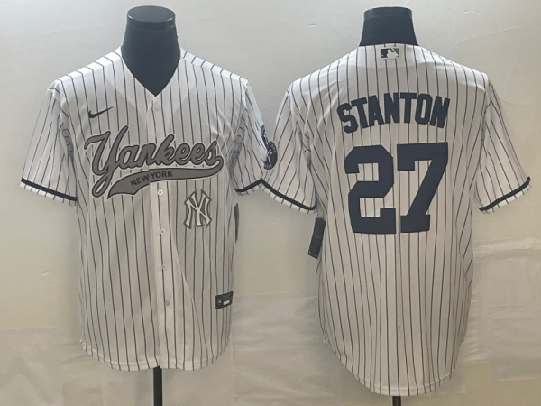 Men's New York Yankees #27 Giancarlo Stanton White With Patch Baseball Jersey