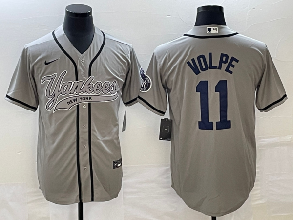 MLB New York Yankees #11 Anthony Volpe Gray With Patch  Baseball Nike Jersey