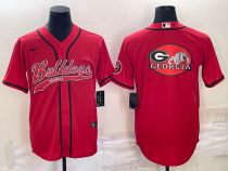Men's Georgia Bulldogs Red Team Big Logo With Patch Cool Base Stitched Baseball Jersey