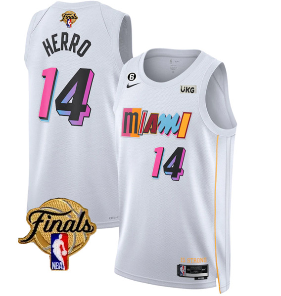 NBA Miami Heat #14 Tyler Herro White 2023 Finals City Edition With NO.6 Patch Stitched Jersey