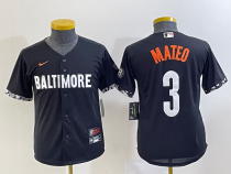 Youth Baltimore Orioles #3 Jorge Mateo Black 2023 City Connect Cool Base Stitched Jersey