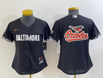 Women MLB Baltimore Orioles Big Team Logo In Back Black 2023 City Connect Cool Base Stitched Jersey