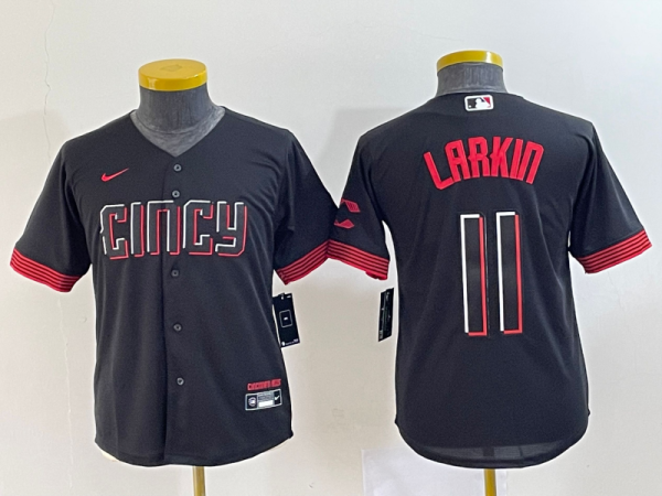 Youth MLB Cincinnati Reds #11 Barry Larkin Black 2023 City Connect Stitched Jersey