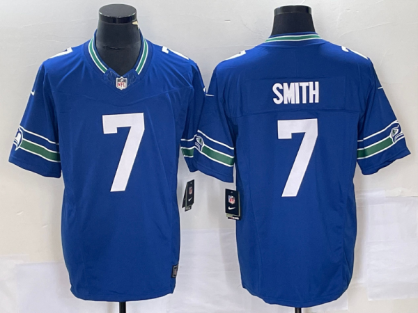 Men's Seattle Seahawks #7 Geno Smith Royal 2023 F.U.S.E. Vapor Limited Throwback Jersey