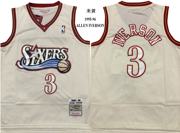 NBA 76ers 3 Allen Iverson Cream Hardwood Classics Men Jersey