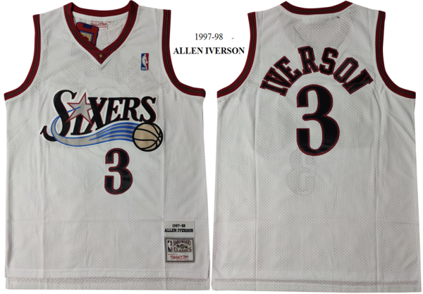 NBA Philadelphia 76ers #3 Iverson White Throwback Jersey