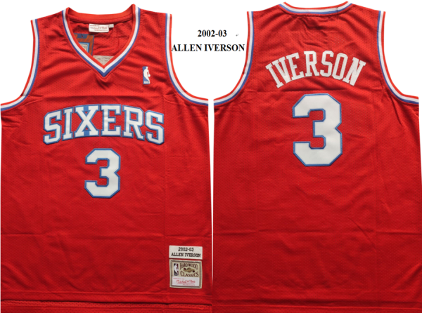 NBA 76ers 3 Allen Iverson Red Hardwood Classics Men Jersey