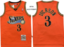 NBA 76ers 3 Allen Iverson Orange Hardwood Classics Men Jersey