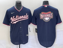 MLB Washington Nationals Navy Big Logo In Back Stitched Baseball Jersey