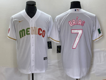 Men's Mexico Baseball #7 Julio Urías 2023 White World Baseball Classic Stitched Jersey