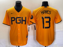 Men's Pittsburgh Pirates #13 Ke'Bryan Hayes Gold 2023 City Connect Stitched Jersey