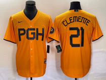 Men's Pittsburgh Pirates #21 Roberto Clemente Gold 2023 City Connect Stitched Jersey
