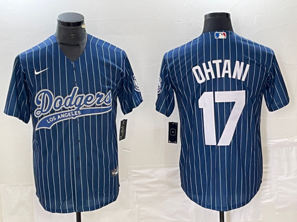 Men's Los Angeles Dodgers #17 Shohei Ohtani Blue Cool Base With Patch Stitched Baseball Jersey