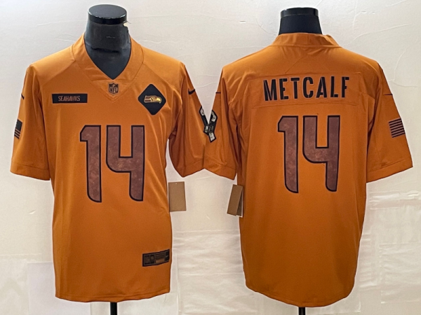 Men's Seattle Seahawks #14 D.K. Metcalf  2023 Brown Salute To Service Limited Jersey