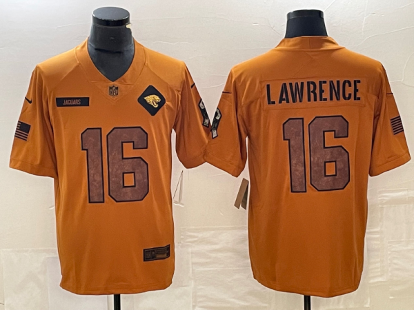 Men's Jacksonville Jaguars #16 Trevor Lawrence 2023 Brown Salute To Service Limited Jersey