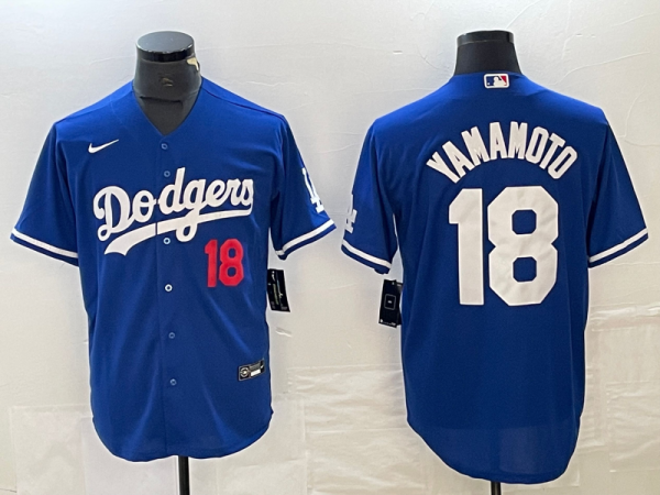 Men's Los Angeles Dodgers #18 Yoshinobu Yamamoto Blue Game Jersey