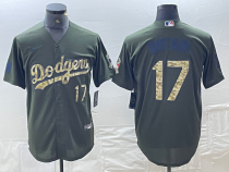 Men's Los Angeles Dodgers #17 Shohei Ohtani Green Salute To Service Baseball Jersey