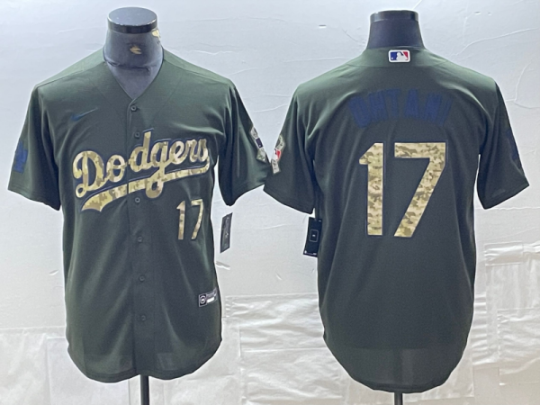 Men's Los Angeles Dodgers #17 Shohei Ohtani Green Salute To Service Baseball Jersey