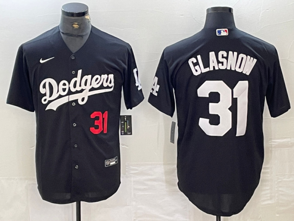 Men's Los Angeles Dodgers #31 Tyler Glasnow Black Cool Base Stitched Baseball Jersey