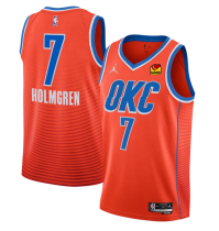 Men's Oklahoma City Thunder #7 Chet Holmgren Orange Statement Edition Stitched Jersey