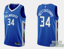 NBA Milwaukee Bucks #34 Giannis Antetokounmpo 2022-23 City Edition Blue Jersey