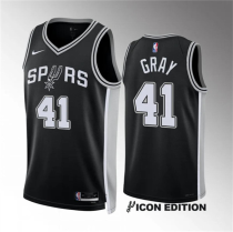 Men's San Antonio Spurs #41 Raiquan Gray Black 2022/23 Icon Edition Stitched Jersey