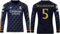 Adidas Real Madrid #5 Jude Bellingham 2023/24 Away Long Sleeve Navy Jersey