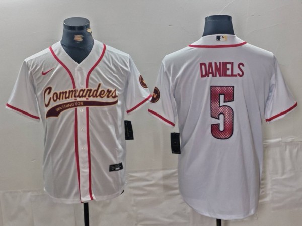 Men's Washington Commanders #5 Jayden Daniels White With Patch Cool Base Stitched Jersey