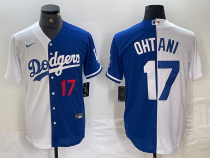 Men's Los Angeles Dodgers #17 Shohei Ohtani White/Blue Split Stitched Baseball Jersey