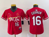 Youth St. Louis Cardinals #16 Nolan Gorman Red 2024 City Connect Limited Stitched Jersey