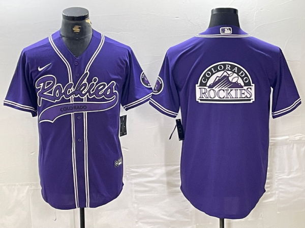 Men's Colorado Rockies Purple Team Big Logo Cool Base Stitched Baseball Jersey