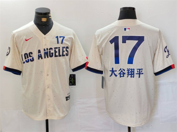 Men's Los Angeles Dodgers #17 大谷翔平 Cream 2024 City Connect Limited Stitched Jersey