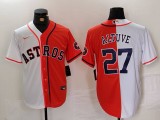 Men's Houston Astros #27 Jose Altuve White/Orange Split With Patch Cool Base Stitched Jersey