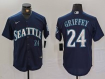 Men's MLB Seattle Mariners #24 Ken Griffey Navy Game Jersey
