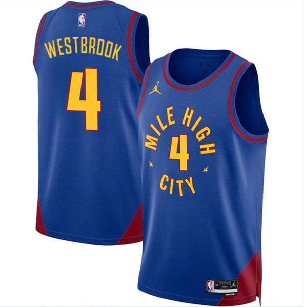 Men's Denver Nuggets #4 Russell Westbrook Blue 2024 Statement Edition Stitched Jersey