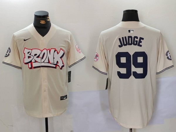 Men's New York Yankees #99 Aaron Judge Cream Baseball Jersey