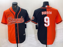 Men's Cincinnati Bengals #9 Joe Burrow Split Baseball Jersey