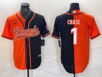 Men's Cincinnati Bengals #1 Ja'Marr Chase Split Baseball Jersey