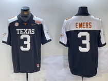 Men's Texas Longhorns #3 Quinn Ewers Black/White F.U.S.E 100 years of Darrell K Royal Map Jersey
