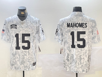 Men's Kansas City Chiefs #15 Patrick Mahomes Arctic Camo 2024 F.U.S.E. Salute to Service Jersey