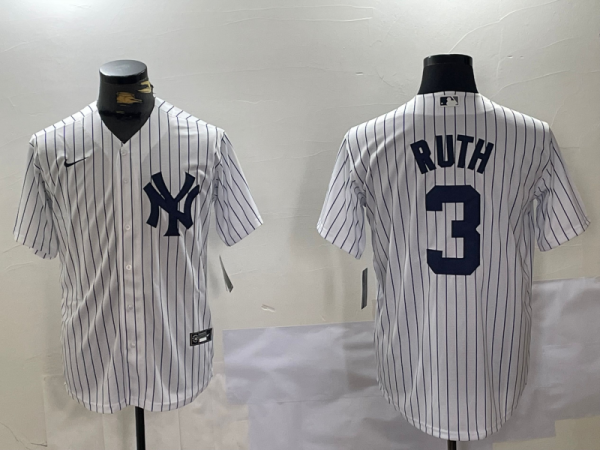 MLB New York Yankees #3 Babe Ruth White Nike Game Jersey