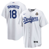 Men's Los Angeles Dodgers  #18 Yoshinobu Yamamoto White 2024 World Series Jersey