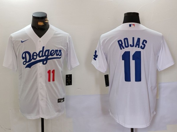 Men's Los Angeles Dodgers #11 Rojas White Game Nike Jersey