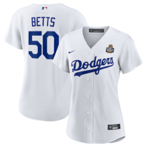 Women's Los Angeles Dodgers #50 Mookie Betts White 2024 World Series Baseball Jersey
