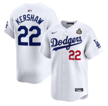 Men's Los Angeles Dodgers #22 Clayton Kershaw White 2024 World Series Jersey