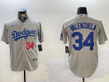 Men's Los Angeles Dodgers #34 Toro Valenzuela Grey Stitched Jersey