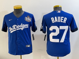 Youth Men's Los Angeles Dodgers #27 Bauer Royal City Connect White 2024 World Series Jersey