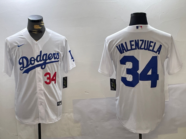 Men's Los Angeles Dodgers #34 Toro Valenzuela White Stitched Jersey